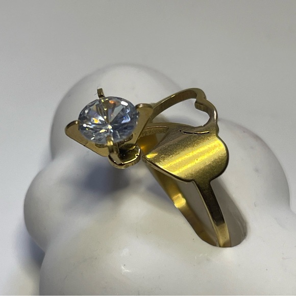 NWT Stainless Steel Gold zircon double Heart Woman ring Size 6.5 - Picture 10 of 16